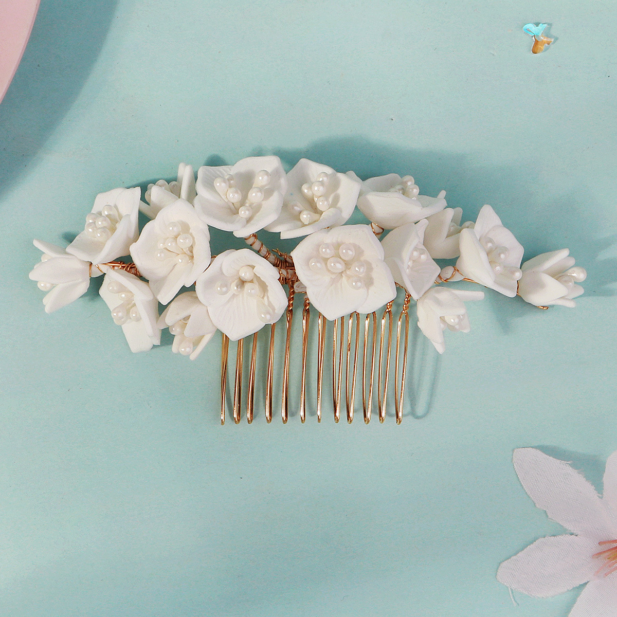 Beautiful four-petal everlasting flower headband, flower girl, bridesmaid headband, stage performance hair accessory, bride's dress, wedding dress accessory Specification drawing