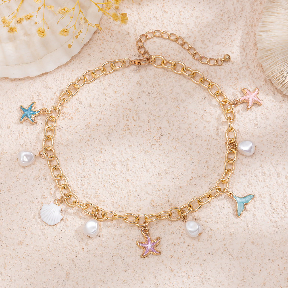 European and American cross-border jewelry, ocean and beach style alloy starfish set necklace, fresh and versatile pearl necklace Application Scenario