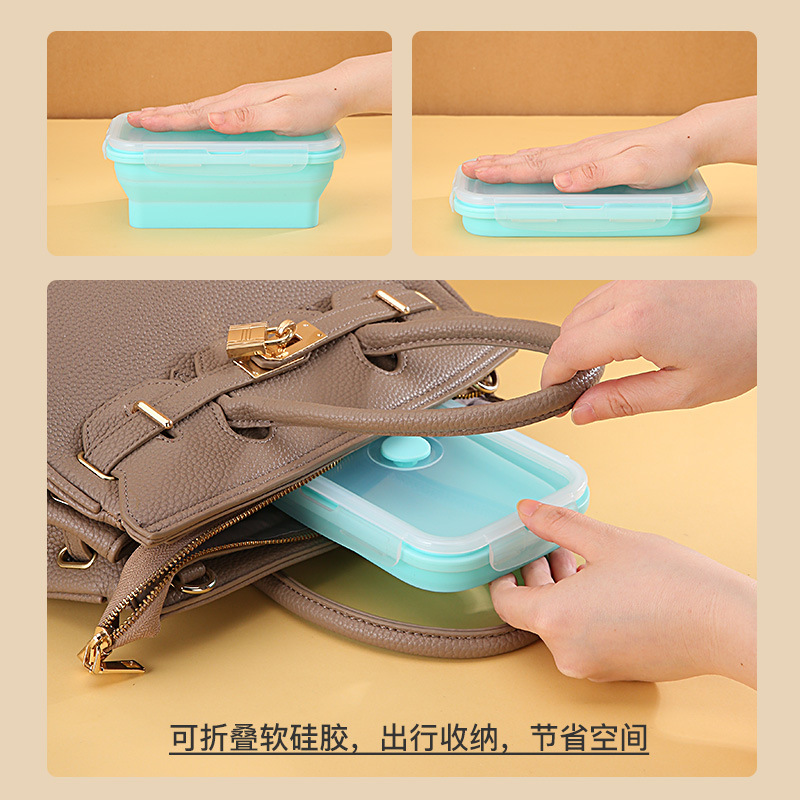 Creative food-grade silicone folding lunch box, microwave and refrigerator preservation box, plate, portable lunch box Application Scenario