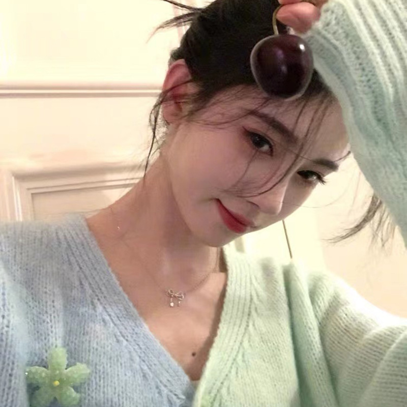 Double-layer bow necklace with a light luxury and niche feel, diamond-encrusted water drop pendant collarbone chain, a birthday gift for a girl Specification drawing