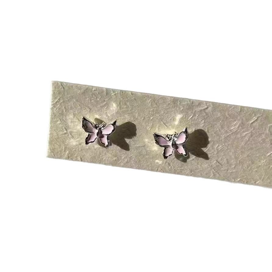 The new pink glazed butterfly 925 stud earrings are versatile, simple, and in a niche, exquisite, and fresh style Item Picture