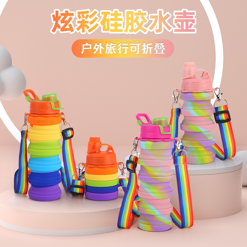 High appearance level double-buckle rope silicone water bottle, portable foldable water cup, outdoor camping camouflage telescopic children's water bottle