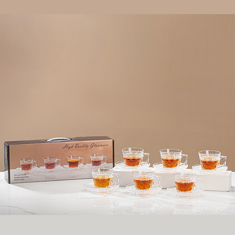 New style coffee cups and saucers, European luxurious and simple glass coffee cups with saucers, exquisite British tea cups for export Application Scenario