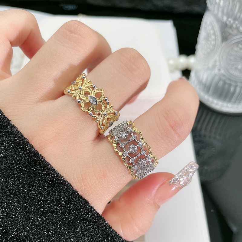 Retro court-style hollowed-out lace opening ring for women, a cold and fashionable, niche and individualistic index finger ring full figure