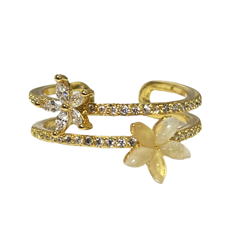 Exquisite, sweet and cool design, floral butterfly geometric opening ring, feminine cold style, niche Internet celebrity index finger ring Item Picture