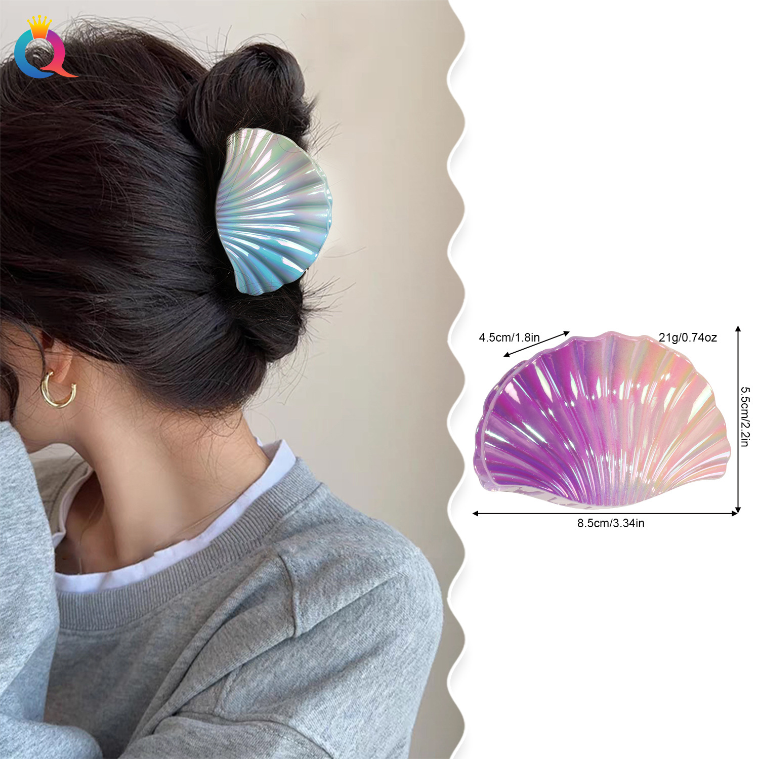 Qiyue Cross-border's best-selling ABS electroplated shell hair clips, seaside hair curls, claw clips, shark clips for the back of the head, and hair accessories wholesale details Picture