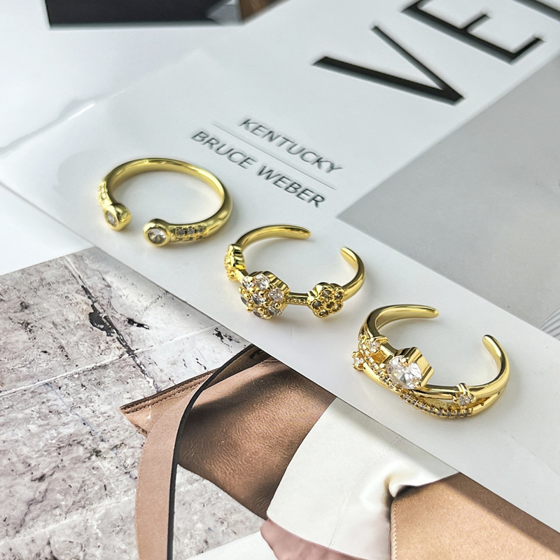 French light luxury, sweet and cool, retro flower, full diamond, fashionable open ring, women's Instagram cold style, niche and elegant ring Application Scenario