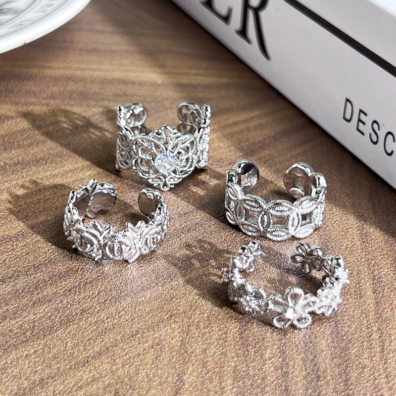 European and American style fashionable and individual lace retro hollowed-out light luxury high-end ring, simple floral and niche index finger ring for women details Picture