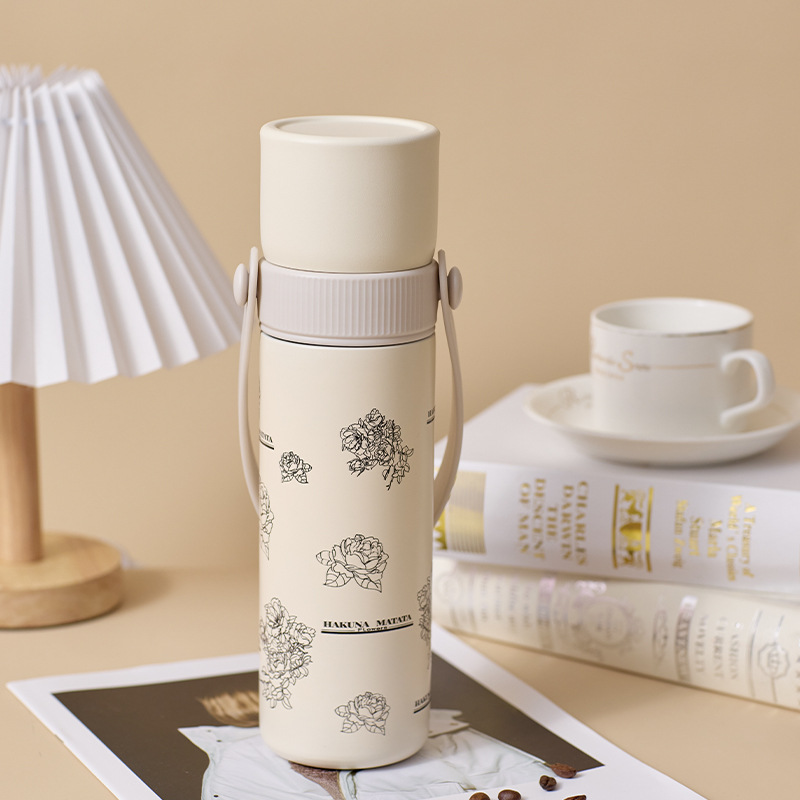 New cartoon double drinking cup, 316 stainless steel insulated cup, Yujian Meihao handle cup, portable straw cup Specification drawing