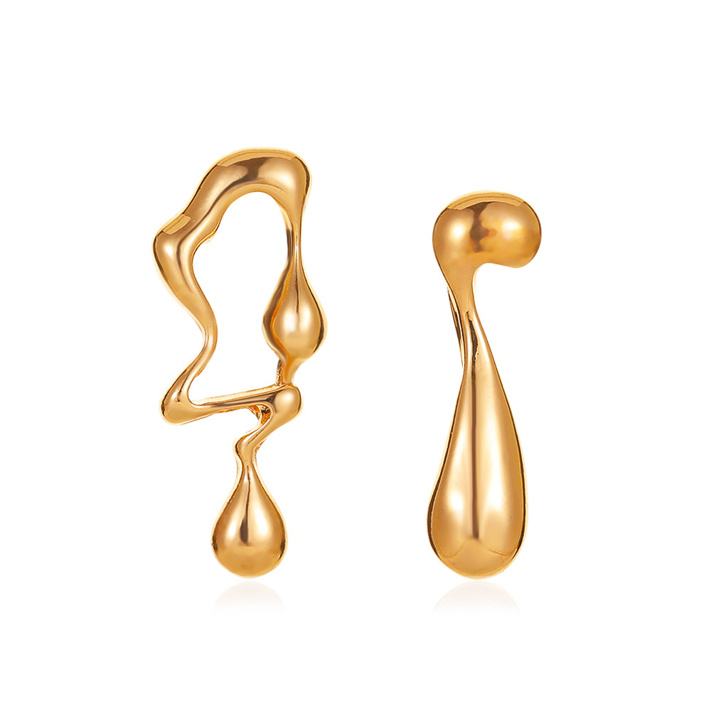 Wholesale of European and American creative and personalized alloy asymmetrical stud earrings, retro exaggerated liquid irregular water drop earrings and earrings Item Picture