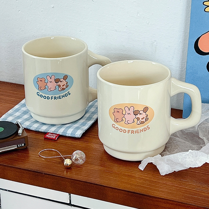 2024 New InS-style student cartoon ceramic mugs, breakfast milk cups, couple coffee cups, gift water cups Application Scenario