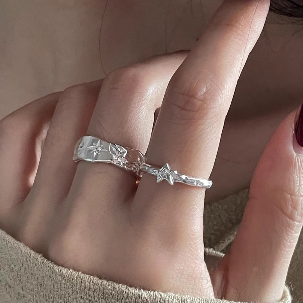925 sterling silver textured star ring, simple, individual, niche and high-end open-top ring for women in Instagram style, couple index finger ring Specification drawing