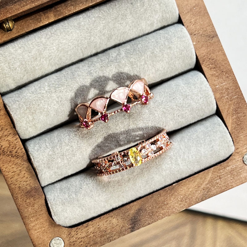 A high-end rose gold fan-shaped opening ring from Japan and South Korea for women, a double-layered, unique and cool style trendy index finger ring details Picture