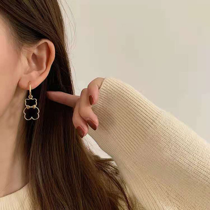 New trendy and versatile Korean hollowed-out bear earrings, simple and versatile cute stud earrings, and trendy cold style earrings details Picture