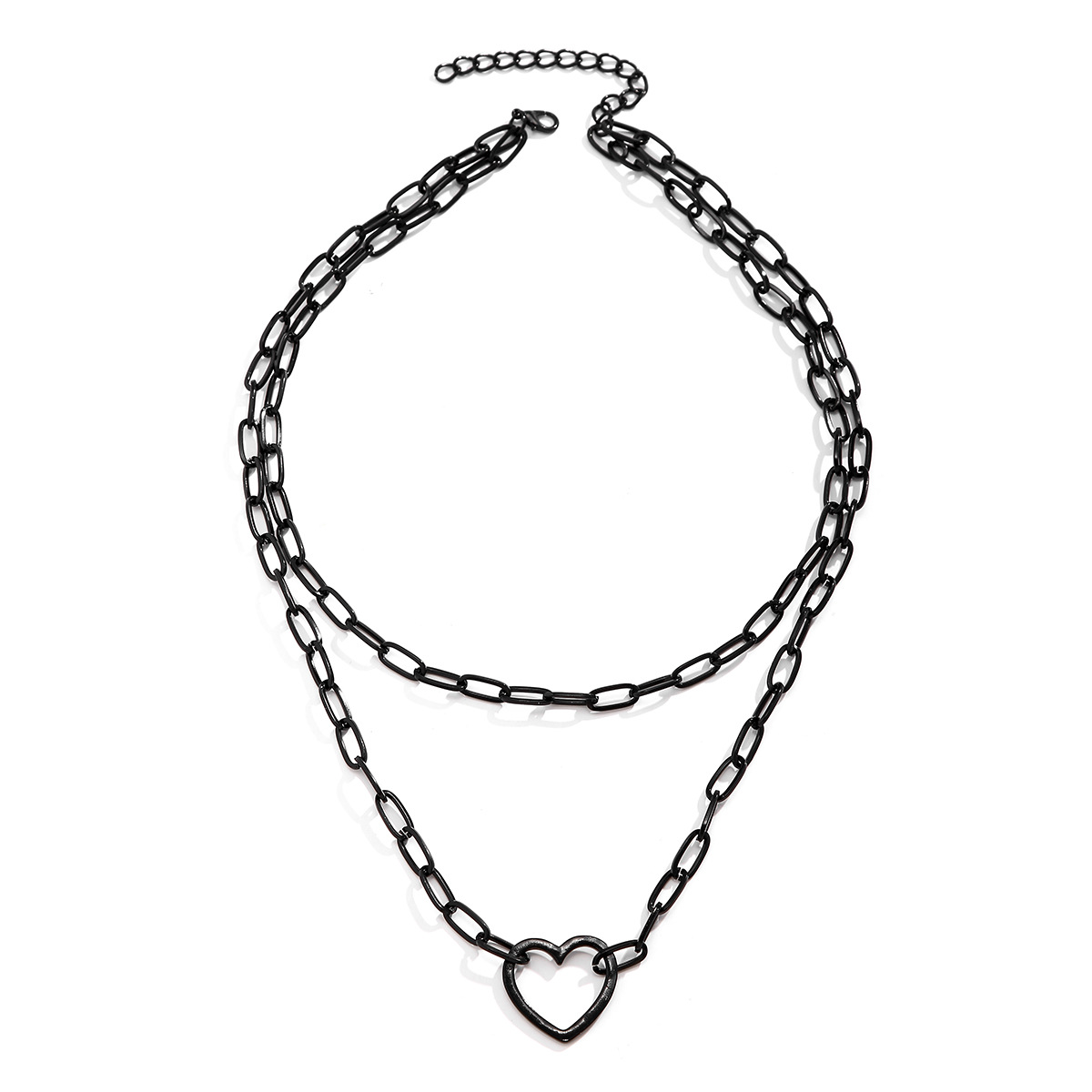 European and American cross-border jewelry, personalized metal chain heart necklace, versatile and niche black hip-hop collarbone chain necklace for women Item Picture