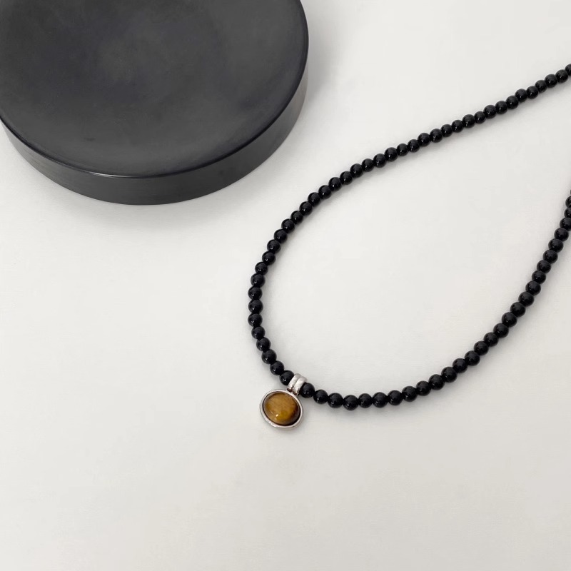 Tiger's eye pendant, Maillard necklace, black round sweater chain, simple collarbone chain for women, elegant and refined Specification drawing