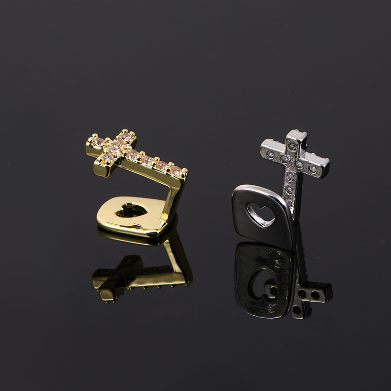 European and American cross-shaped copper micro-inlaid zircon single hip-hop teeth set teeth grills, trendy teeth decoration Specification drawing