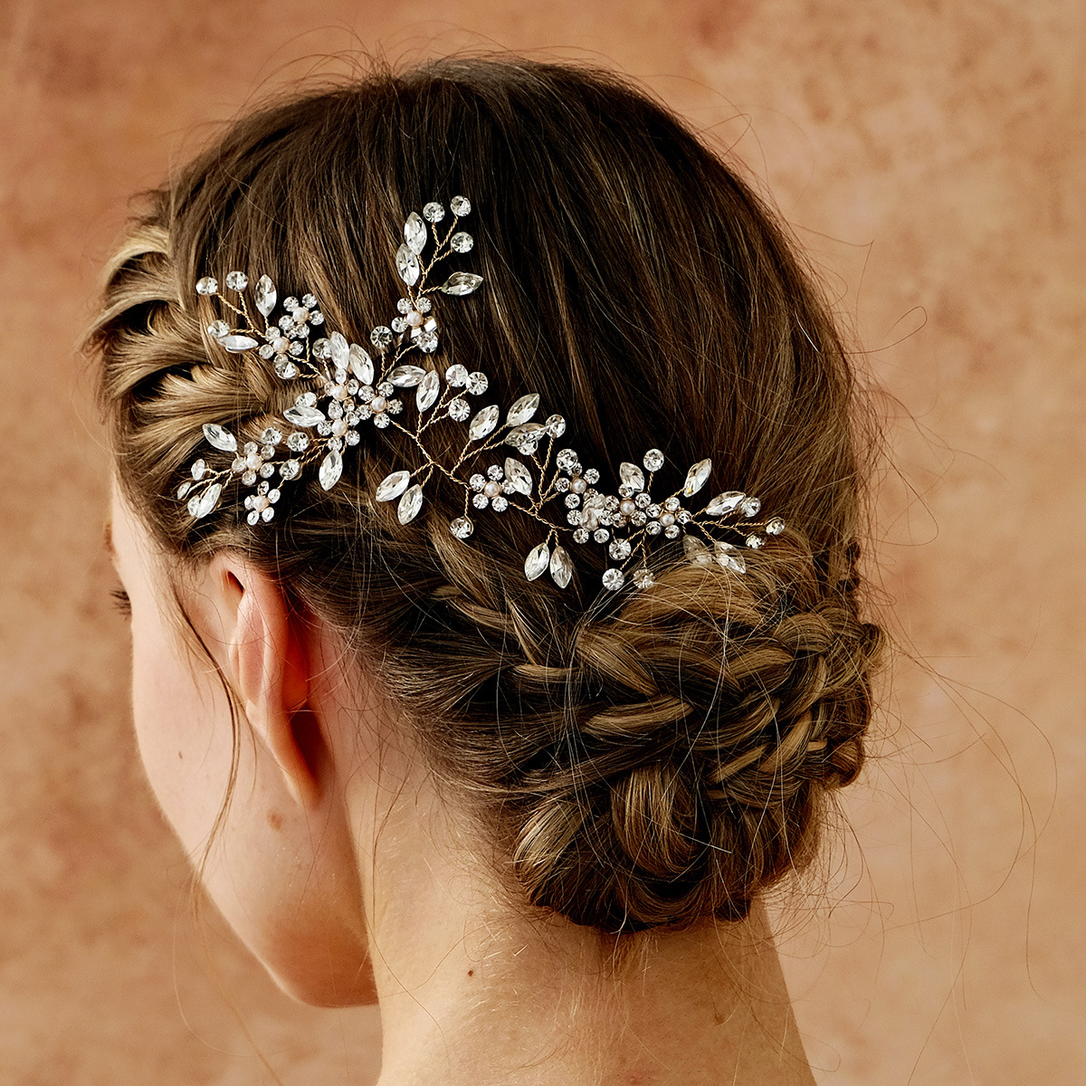 Cross-border accessories, handcrafted crystal bridal hair comb, new European and American wedding headwear, alloy rhinestone flower bun hair comb full figure