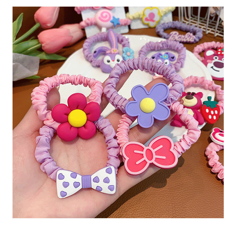 New cartoon and cute strawberry bear children's ponytail hair tie, high-end girls' hair accessory and hair tie Specification drawing