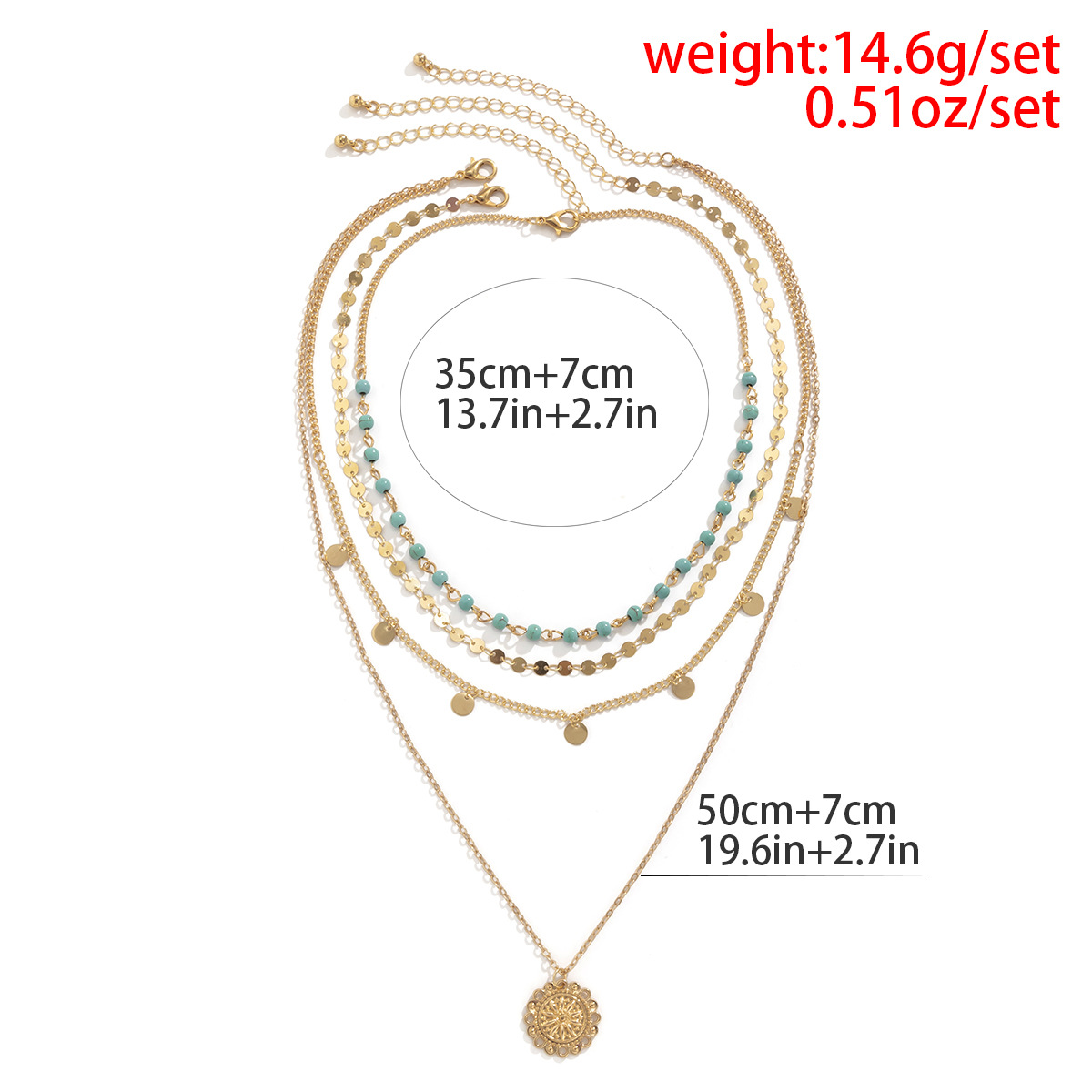 European and American cross-border simple fine chain turquoise beaded flower plate pendant necklace, women's retro style tassel sequin necklace Application Scenario
