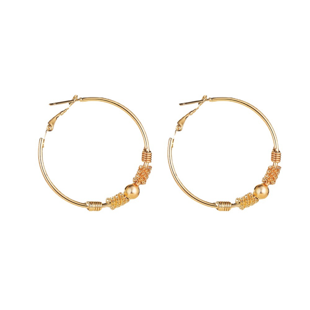 Korean-style design wrapped beaded earrings, Hong Kong-style simple geometric hollowed-out circle earrings and ear buckle accessories Item Picture