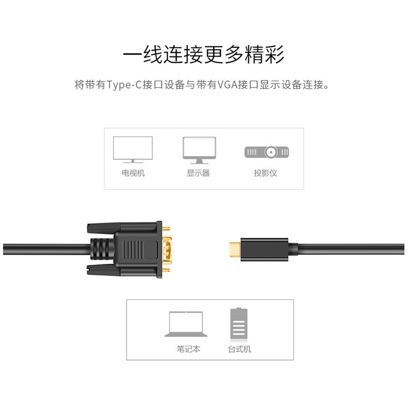 Factory TYPE-C TO VGA 1.8-meter high-definition adapter cable, usb3.1 notebook interface, USB-C to VGA details Picture