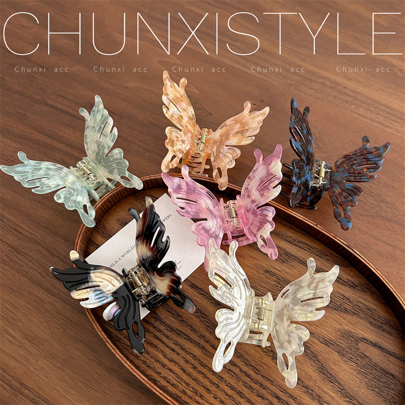 YD Super Fairy ins style acetate butterfly hair clip, a popular back head bun hair clip and ponytail clip accessory Specification drawing