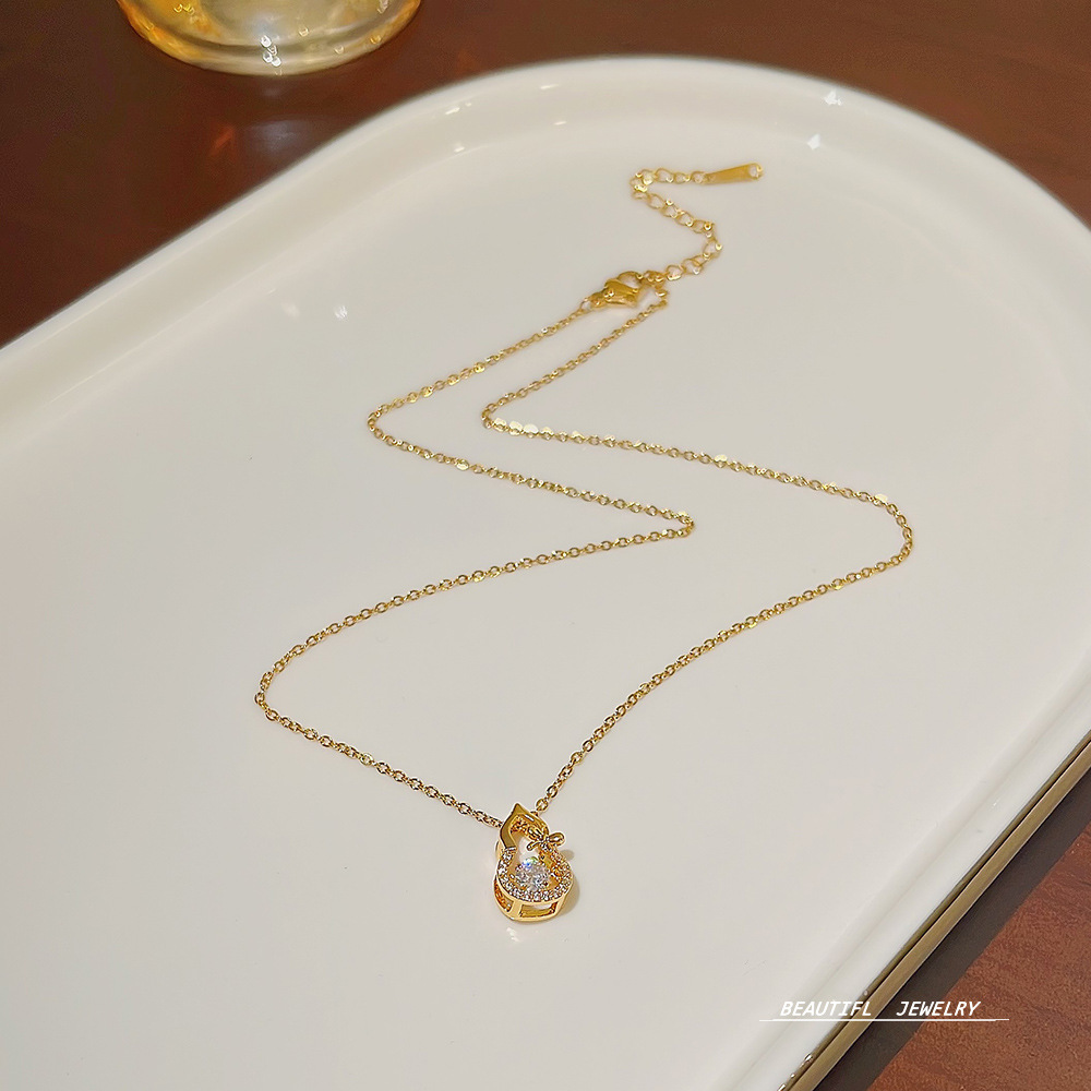Sweet and light luxury zircon Fulu necklace, a rare and versatile pendant for women, collarbone chain, 2025 new bestseller accessory wholesale Specification drawing