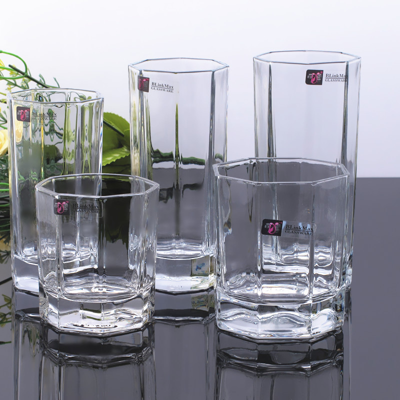 Lizun transparent octagonal cups, whisky cups, beer cups, juice cups, beverage cups, glass cups wholesale with ogo printing details Picture