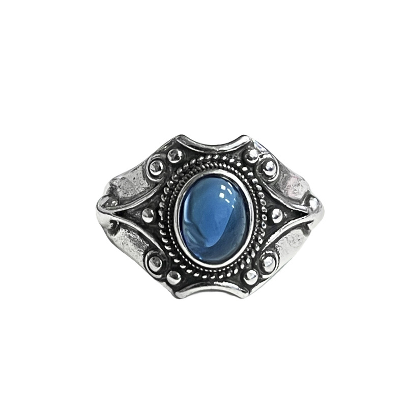 Retro blue zircon fashion versatile open ring, ins cold style, individual, niche, high-end, light luxury ring Item Picture