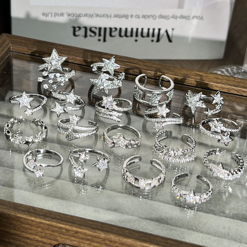 ins Trend Cross-border fashion Starry Sky micro-inlaid zircon simple ring, a star girl's cool and elegant light luxury ring details Picture
