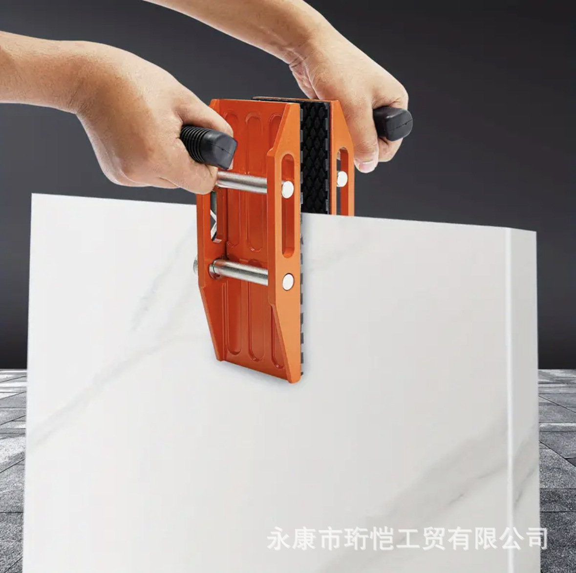 A magic tool for loading, unloading and installation of glass and stone handling clips, a portable one-handed and two-handed magic clip for rough marble slabs Application Scenario