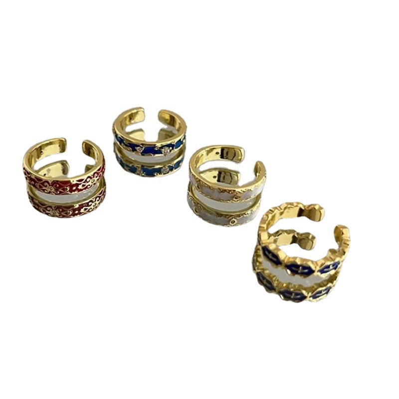 The same elegant enamel starry sky blue open ring pattern as on Xiaohongshu, with a unique design and a light luxury personality Item Picture