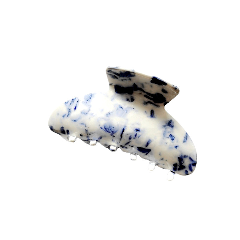 Retro blue and white imitation blue and white porcelain pattern hair clips, Chinese style acetate hair gripper, shark clip, updo hair claws, medium size Item Picture