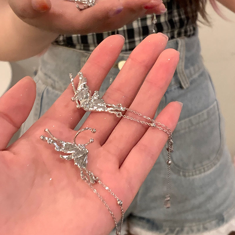 Super fairy-like ~ Fairy butterfly tassel ear clips for women, no ear piercings, ear bone clips, elegant and high-end ear-hanging earrings full figure