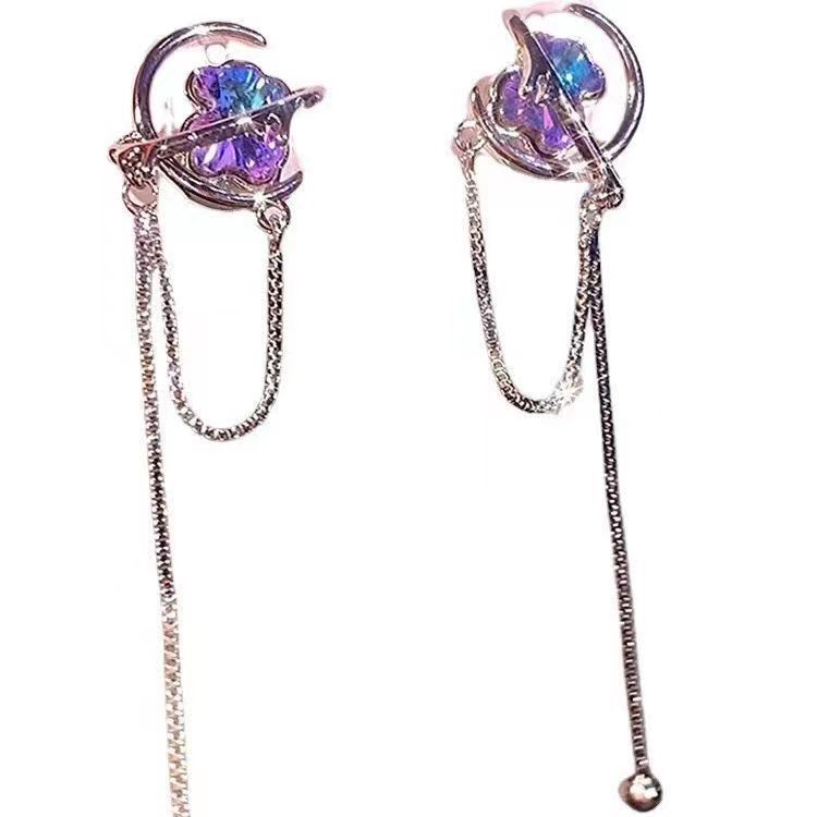 Super fairy-like, versatile and elegant tassel earrings for women, light luxury, niche fashion and high-end feel, purple zircon stud earrings, sweet and cool style earrings Item Picture
