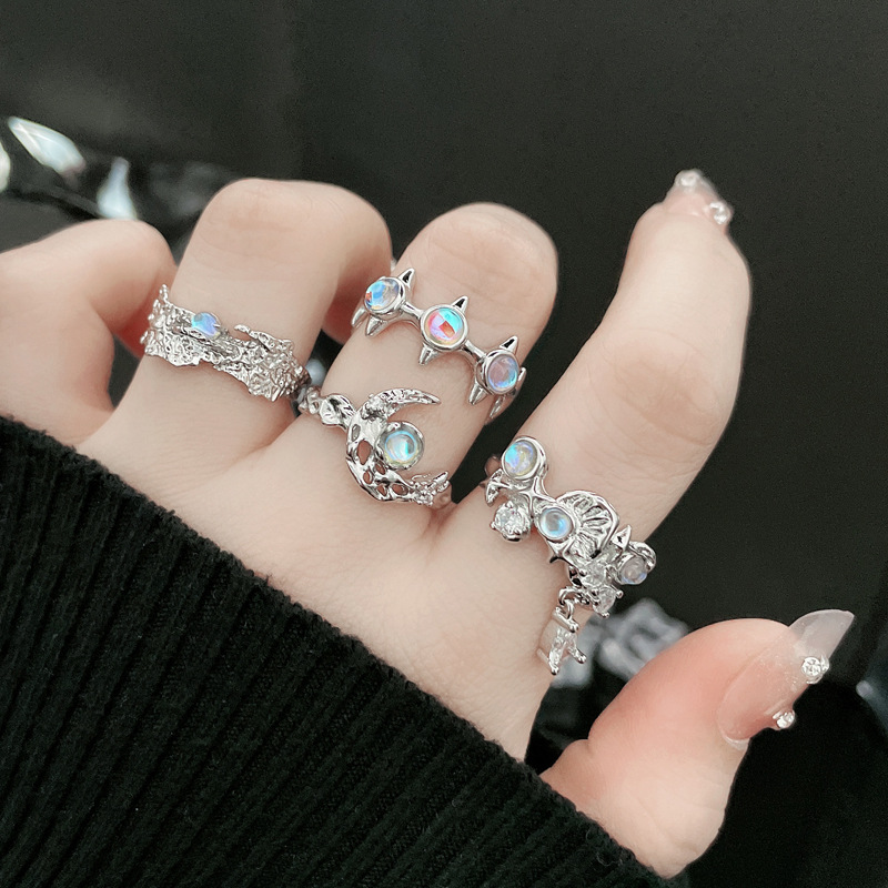 Irregular-textured pleated moonstone open ring, a simple, individual and versatile cross-border ring accessory for women Specification drawing