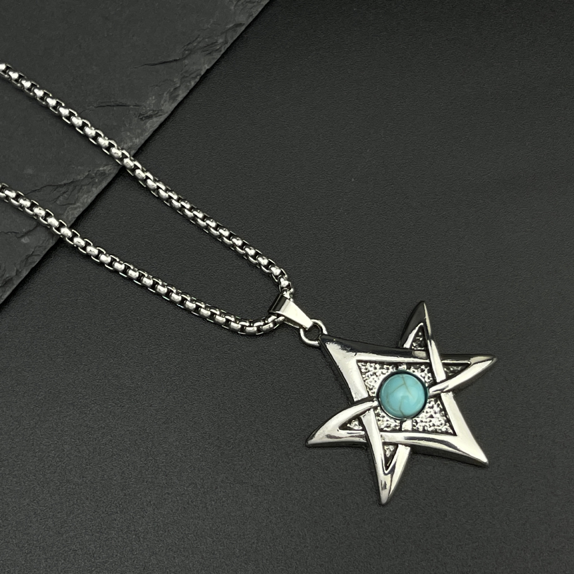 Wholesale of 2024 new European and American hip-hop turquoise hexagram pendants, fashionable and retro ins personalized titanium steel pendants Application Scenario