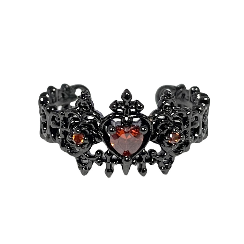 Punk dark style individual red diamond open ring, gender-neutral style, spicy girl layering, unique and niche design index finger ring Item Picture