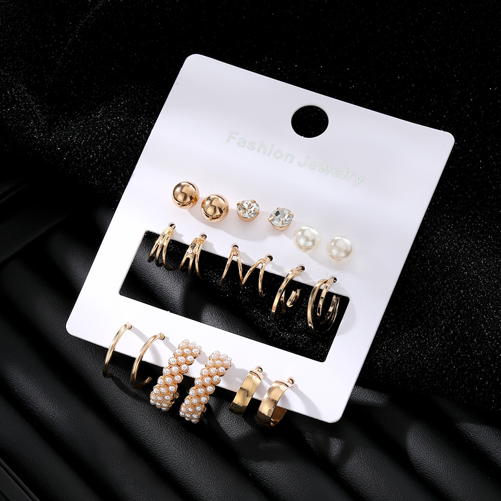 European and American cross-border pearl and water diamond earrings, exaggerated and elegant set earrings, Korean style simple and versatile stud earrings wholesale details Picture