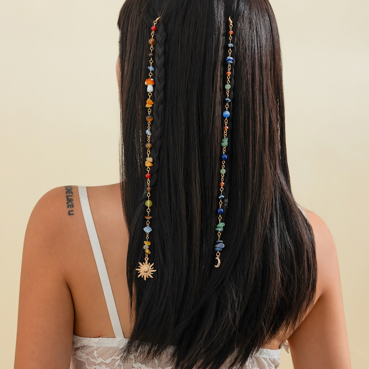 European and American cross-border accessories, tassel braided hair chains, hair chains, diverse turquoise, crystal, crushed stone, dreadlocks, hair accessories, fashionable headwear full figure