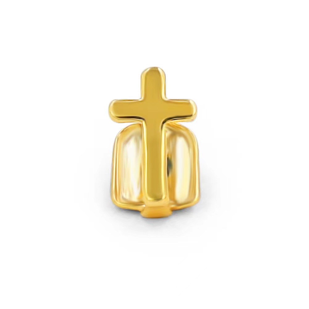 European and American hip-hop braces, hiphop glossy single cross hollowed-out set, wheat ear gold braces, party decoration teeth Specification drawing