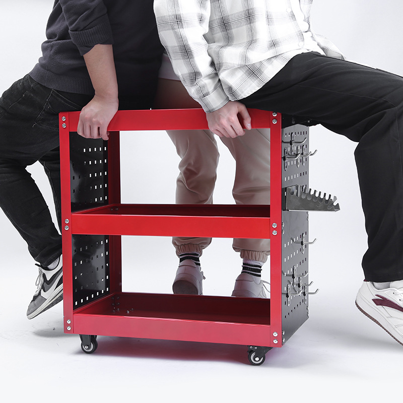 Guante Auto repair tool cart, three-layer maintenance handcart, steering brake wheel tool box, storage cabinet, multi-layer parts cart full figure