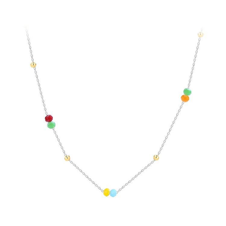 Rainbow Sweet Bean Summer Layered round beaded silver Necklace for women, fashionable and versatile collarbone chain wholesale Item Picture