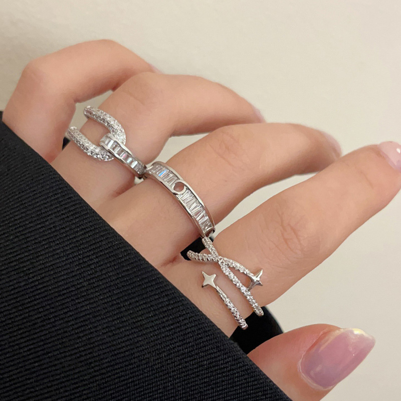 A new Korean style of layered star-shaped zircon ring for women's ins, with a cold and elegant touch and a slightly inlaid index finger opening ring trend details Picture