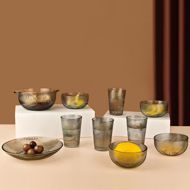 Japanese tableware vertical patterned glass bowl set, home dessert double-eared bowl five-piece set, insurance and bank event gifts Application Scenario