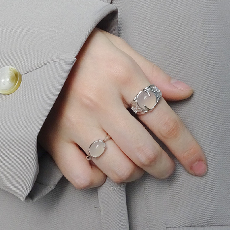 French ins cold style, niche, light luxury, trendy design, moonstone inlaid open ring, women's personalized combination ring Specification drawing