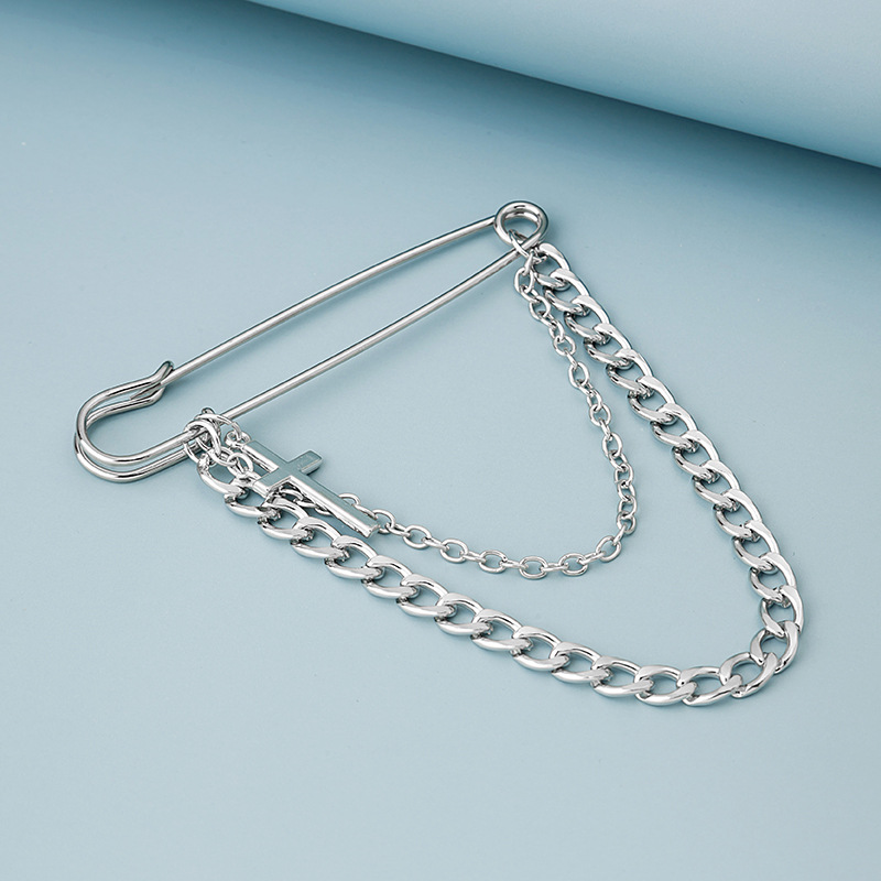 Korean Instagram Harajuku style cold chain brooch, trendy hip-hop cross smiley face flame accessories Application Scenario