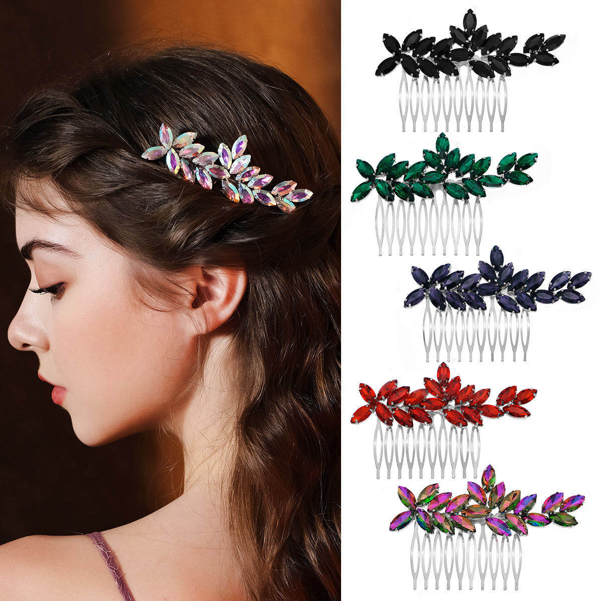 Wholesale of cross-border bride headwear from Europe and America, handcrafted diamond wedding dresses and evening gowns, hair accessories, hair combs, long side-combed hair accessories full figure