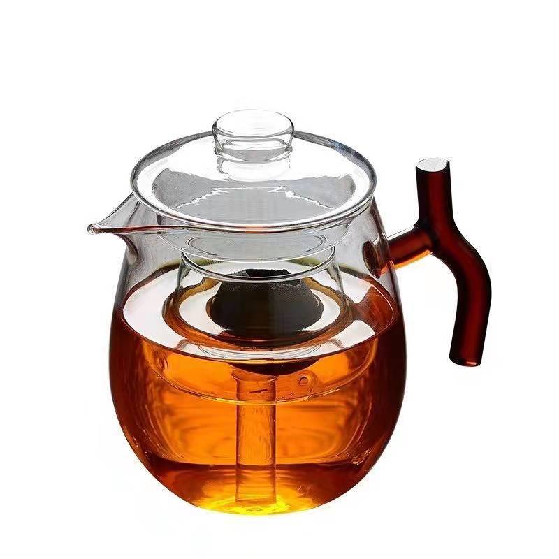 A small green tangerine tea brewing set, a glass fair cup, a red-handled filtering flower tea teapot, a glass cup tea brewing set Item Picture
